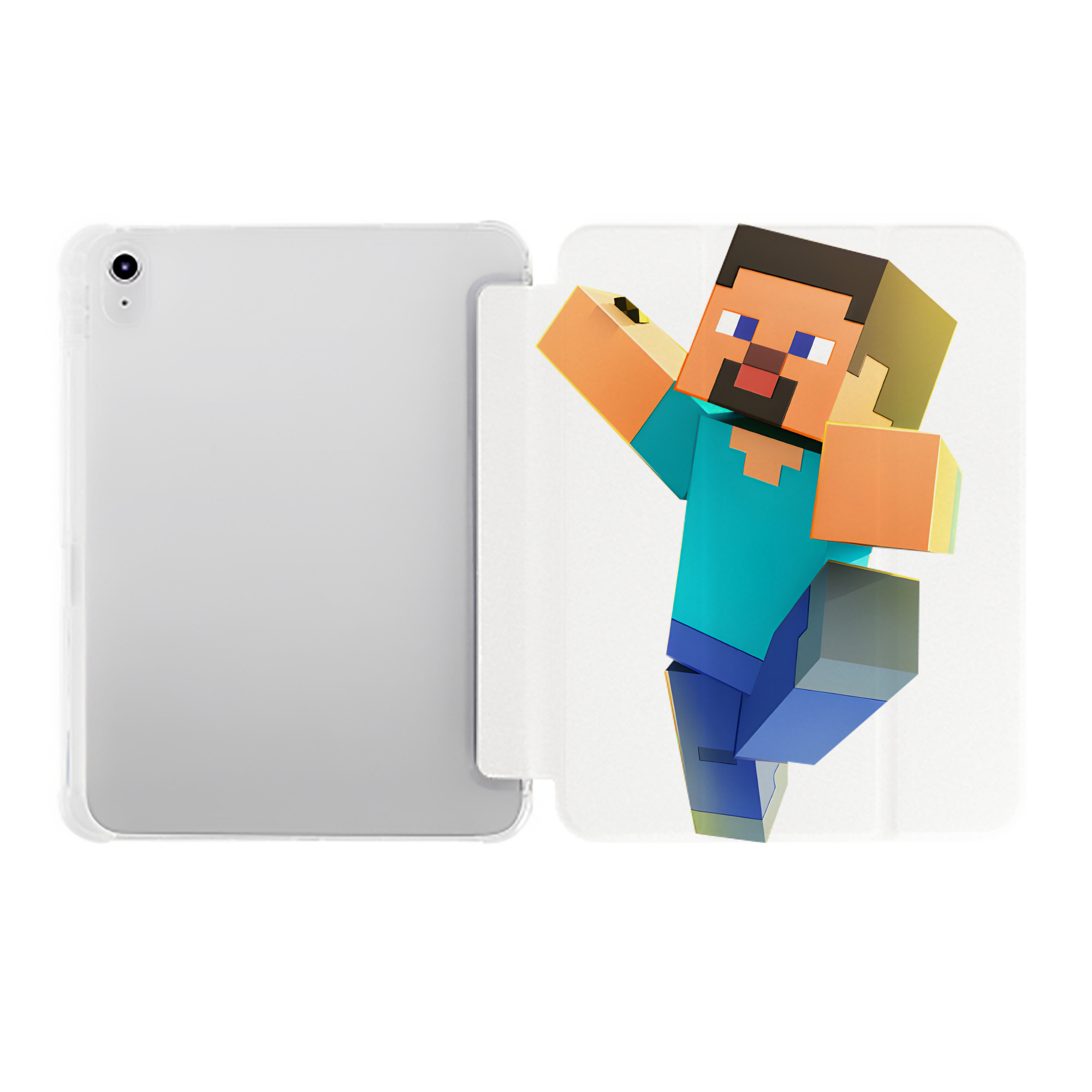 （画像用） マインクラフト ブロックの世界 Minecraft MC Block world IPad ケース ペン収納付き 三つ折りスタンド PUレザー×シリコン 対応機種9.5/10.5/10.9インチ
